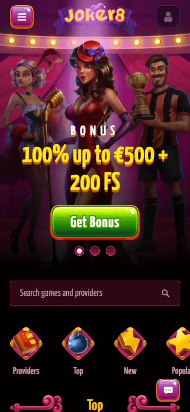 Joker8 Casino mobile browser home interface on a smartphone